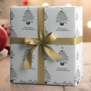 Papier Cadeau Arbre de Noël Moderne Minimaliste avec Nom Personn