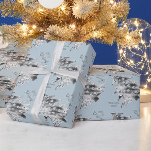 Papier Cadeau Arbre de Noël moderne Motif élégant Pastel Blue