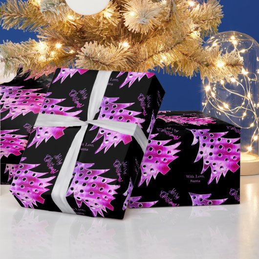 Papier Cadeau Arbre de Noël moderne Motif noir et rose (Vacances)