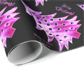 Papier Cadeau Arbre de Noël moderne Motif noir et rose (Coin rond)
