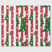 Papier Cadeau Arbre de Noël moderne motif rouge vert rayé (Plat)