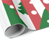 Papier Cadeau Arbre de Noël moderne motif rouge vert rayé (Coin rond)
