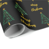 Papier Cadeau Arbre de Noël moderne Noir Or Joyeux Noël (Coin rond)