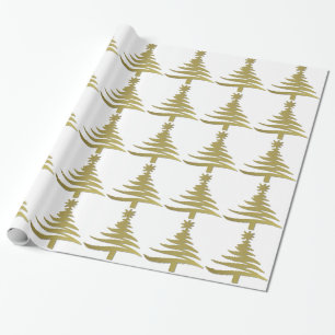 Papier Cadeau Arbre de Noël Moderne Pochoir Impression Or