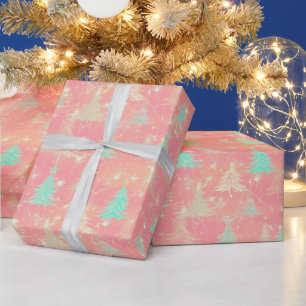 Papier Cadeau Arbre de Noël moderne rose clair
