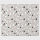 Papier Cadeau Arbre de Noël moderne rose gris noir (Plat)