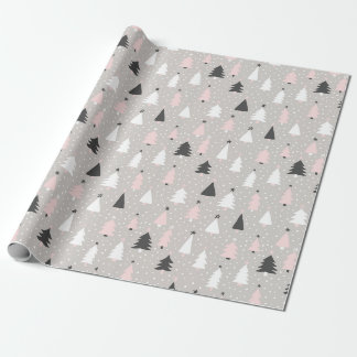 Papier Cadeau Arbre de Noël moderne rose gris noir