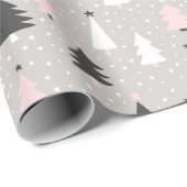 Papier Cadeau Arbre de Noël moderne rose gris noir (Coin rond)