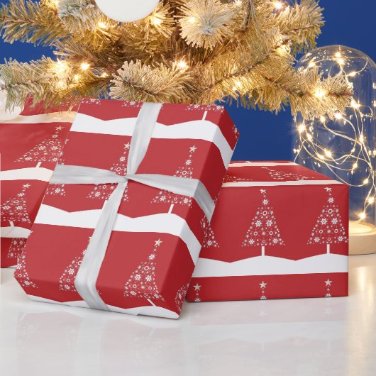 Papier Cadeau Arbre De Noël Moderne Rouge Et Blanc (Vacances)