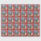 Papier Cadeau Arbre de Noël moderne rouge vert bleu (Plat)