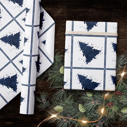 Papier Cadeau Arbre de Noël Moody | Classy Dark Navy Bleu