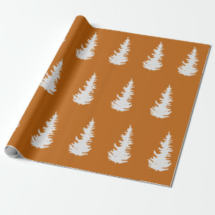 Papier Cadeau Arbre de Noël Motif Élégant cadeau Orange Blanc