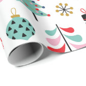 Papier Cadeau Arbre de Noël. Motif moderne bleu, rouge et rose (Coin rond)