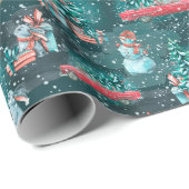 Papier Cadeau Arbre de Noël, Neiges et Lapins Papier à enveloppe (Coin rond)