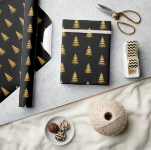 Papier Cadeau Arbre de Noël noir doré moderne