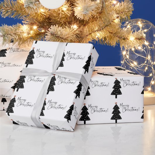 Papier Cadeau Arbre de Noël noir et blanc (Vacances)