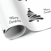 Papier cadeau arbre de Noël noir et blanc (Coin rond)