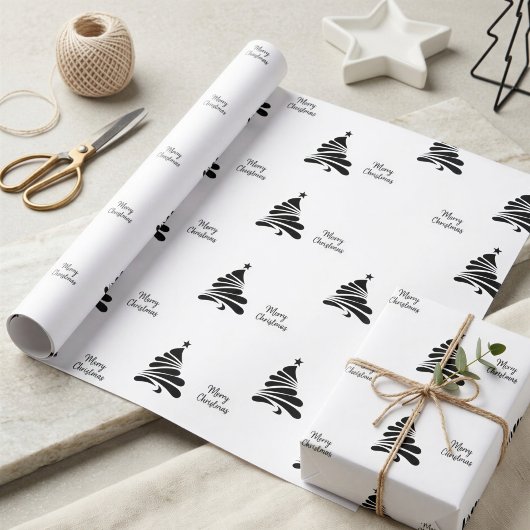 Papier cadeau arbre de Noël noir et blanc