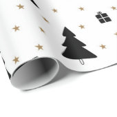 Papier Cadeau Arbre de Noël noir et blanc (Coin rond)