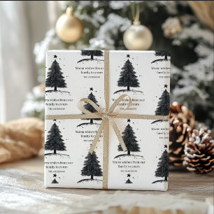 Papier Cadeau Arbre de Noël noir et blanc   Joyeuses fêtes