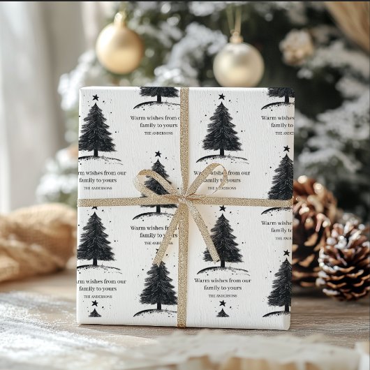 Papier Cadeau Arbre de Noël noir et blanc | Joyeuses fêtes