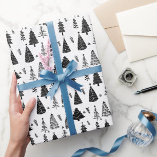 Papier Cadeau Arbre de Noël noir et blanc moderne
