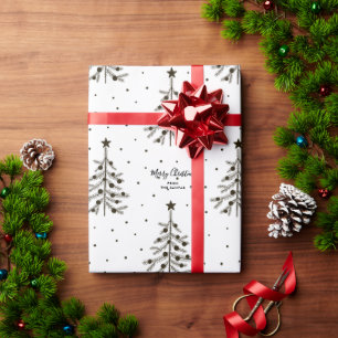 Papier Cadeau Arbre de Noël noir et blanc Motif texte personnal