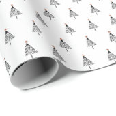 Papier Cadeau Arbre de Noël noir et blanc simple (Coin rond)