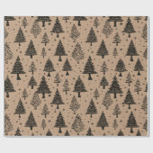 Papier Cadeau Arbre De Noël Noir Et Crème Moderne (Plat)