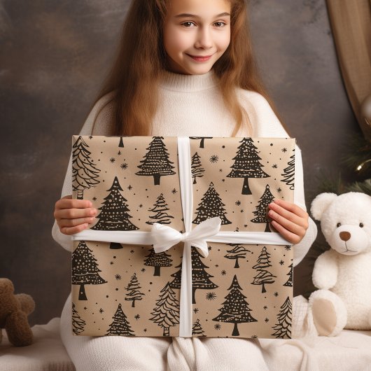 Papier Cadeau Arbre De Noël Noir Et Crème Moderne