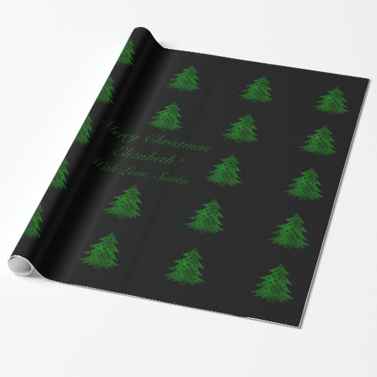 Papier Cadeau Arbre de Noël noir et vert Motif Ajouter du texte (Déroulé)