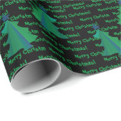 Papier Cadeau Arbre de Noël noir vert moderne (Coin rond)