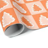 Papier Cadeau Arbre de Noël Orange Rétro Tartan Plaid Orange (Coin rond)
