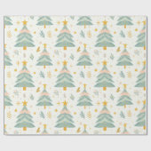 Papier Cadeau Arbre de Noël Pastel avec étoile d'or (Plat)