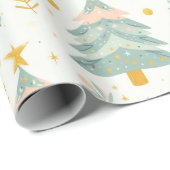 Papier Cadeau Arbre de Noël Pastel avec étoile d'or (Coin rond)