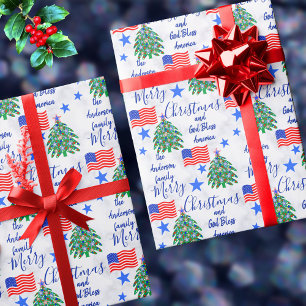 Papier Cadeau Arbre de Noël patriotique USA Joyeux Noël