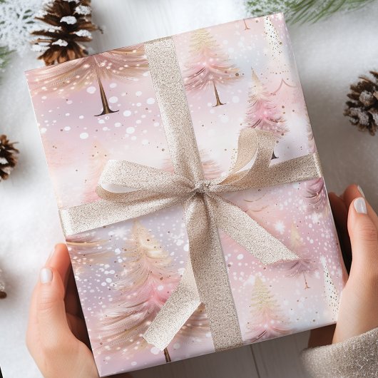 Papier Cadeau Arbre de Noël Pink Pastel