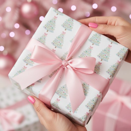 Papier Cadeau Arbre de Noël Pink Preppy