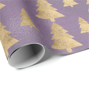 Papier Cadeau Arbre de Noël pourpre d'or de toile de cottage de