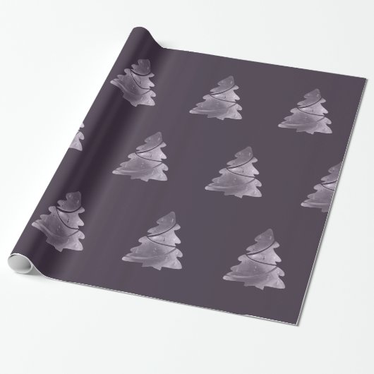 Papier Cadeau Arbre de Noël pourpre Motif aubergine aubergine (Déroulé)