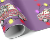 Papier Cadeau Arbre de Noël pourpre sur camion (Coin rond)