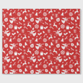 Papier Cadeau Arbre de Noël Reindeer Flocon de neige Angle Rouge (Plat)