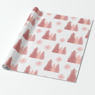 Papier Cadeau Arbre de Noël rose avec Motif de flocons de neige