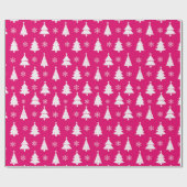 Papier Cadeau Arbre de Noël rose chaud et flocons de neige (Plat)