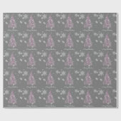 Papier Cadeau Arbre de Noël rose et flocons de neige Papier à en (Plat)