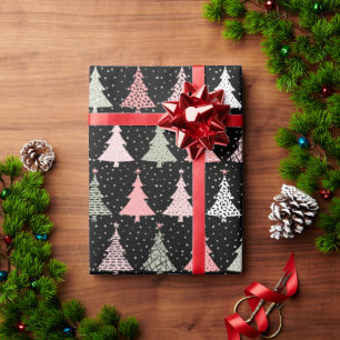 Papier Cadeau Arbre de Noël rose et vert avec Arrière - plan noi