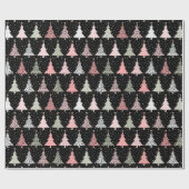 Papier Cadeau Arbre de Noël rose et vert avec Arrière - plan noi (Plat)