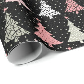 Papier Cadeau Arbre de Noël rose et vert avec Arrière - plan noi (Coin rond)