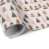 Papier Cadeau Arbre de Noël rose et vert Joueur (Coin rond)