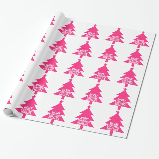 Papier Cadeau Arbre de Noël rose Joyeux Noël Nom personnalisé (Déroulé)